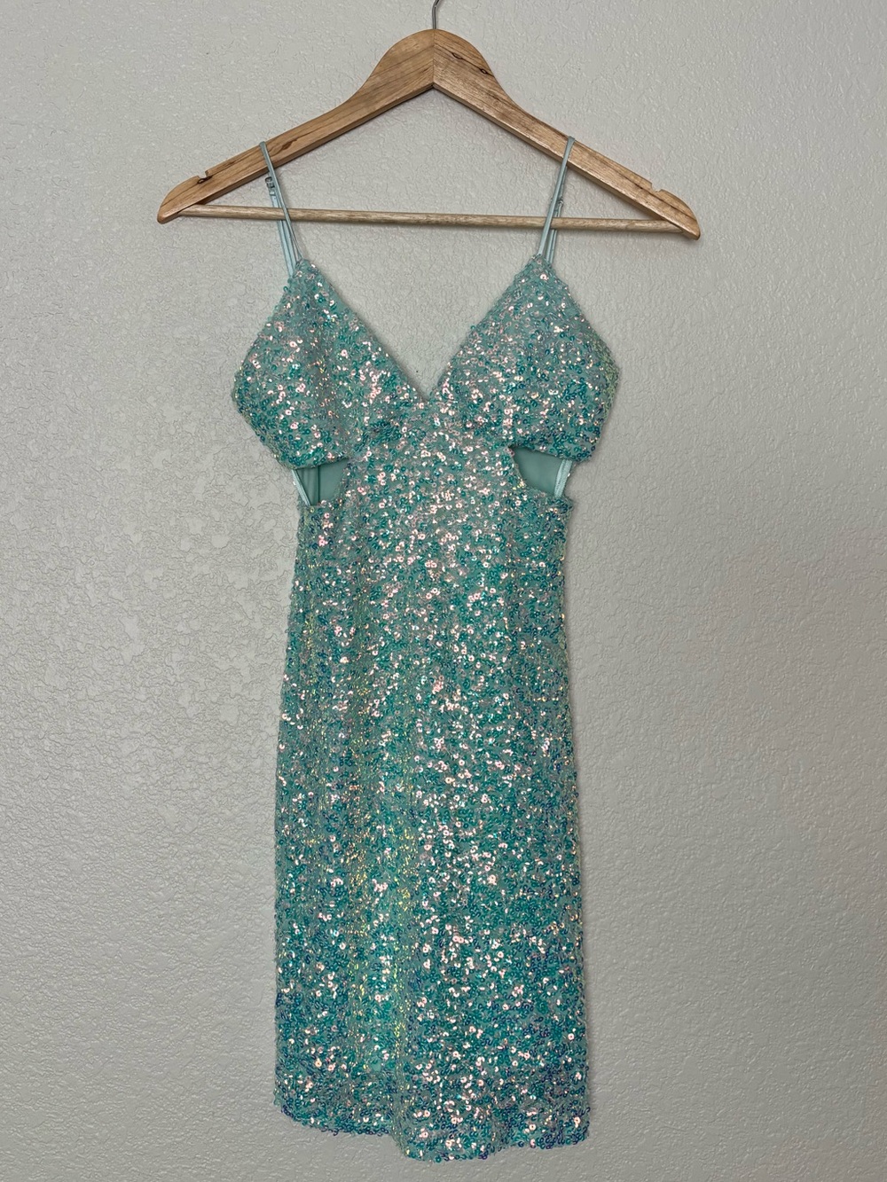 Vintage Y2K JUMP Aqua Iridescent Sequin Mini Dress 1/2